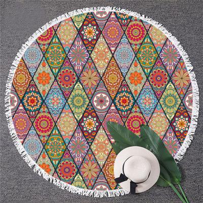 중국 Boho Beach Mandalas Compressed Geometric Striped Flowers Round Beach Towel Fringed Strandlaken Microfiber Beach Blanket 판매용