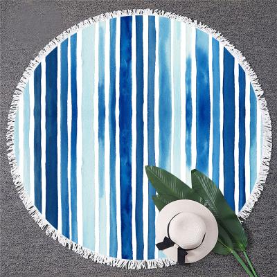 중국 European and American Liquid Style Compressed Stripe Microfiber Round Beach Towel Fringed Soft and Absorbent Thick Beach Towel 판매용