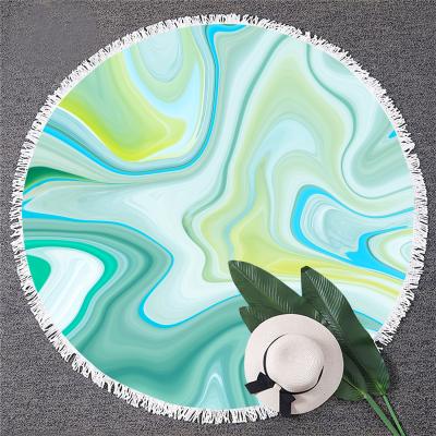 중국 Compressed Microfiber Pattern Liquid Marble Abstract Beach Towel Round Large Watercolor Yoga Towel With Tassel Beach Mat Blanket Cover 판매용