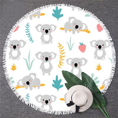 China 2022 New Compressed Koala Cartoon Custom Design Microfiber Kids Round Beach Towel for sale