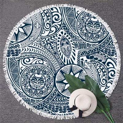 China Hibiscus Pattern Floral Beach Towel Compressed Round Large Watercolor Yoga Towel With Tassel Beach Mat Blanket Cover for sale