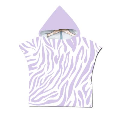 China 2022 Purple Zebra Print Custom Compressed Pattern Print Adult Hooded Microfiber Surfing Hair Poncho Towel for sale