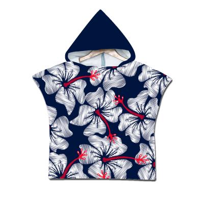 China Hawaii Hibiscus Flower Style Compressed Tropical Custom Sand Free Quick Hooded Kids Beach Poncho Towel for sale