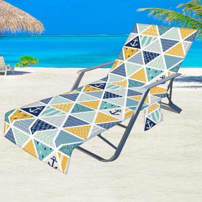 China Compressed Custom Microfiber Beach Chair Cover With Pockets, Take Down Portable Beach Chair Towel Cover Lounge Mate Towels for sale