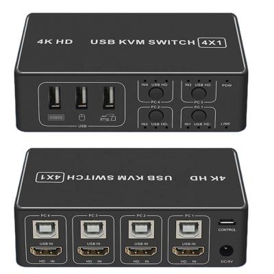 China 4K USB KVM Changer Box 4 Port USB KVM Switch KVM Console Hub HDim-compatible for PC Keyboard Mouse (for PS2 interface) P0822 for sale