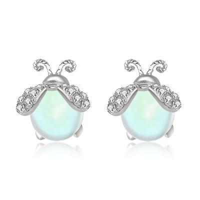 China High Quality Dazzling Jewelry 925 Sterling Silver Insect Firefly Moonstone Stud Earring for sale