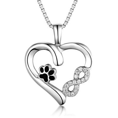 China High Quality Most Popular Jewelry 925 Sterling Silver Bear Paw Heart Necklace For Girlfriend for sale