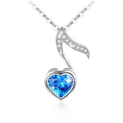 China Popular Design Women Girl Sapphire Musical Note 925 Sterling Silver Pendant Necklace Nickel Free for sale