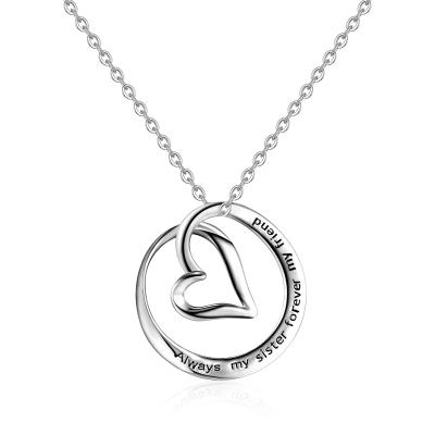 China High Fashion Heart Nickel Free Round Always Form My Sister Forever My Friend Love Heart Jewelry Silver Necklace for sale