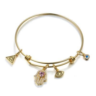 China High Quality Austrian Crystal Custom Design Hamsa Hand Eye Of Awareness Fashion Charm Bangle Bracelet for sale