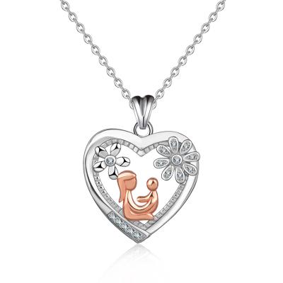 China Fashion Nickel Free 925 Sterling Silver Gold Plated Mom and Baby Mother Gift Pendant Necklace for sale