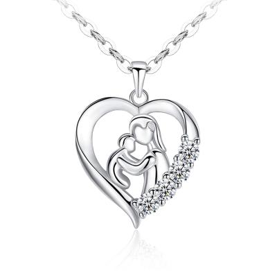 China Mother's Day Nickel Free Fashion 925 Sterling Silver Mother's Love For Children Love Heart Pendant Necklace for sale