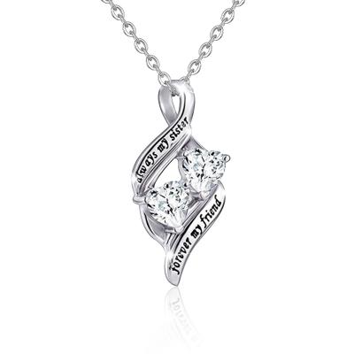 China Exquisite Pendant Nickel Free Silver Always My Sister Forever My Friend Zirconia Stone Girls Lettering Necklace for sale