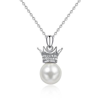 China Wholesale Design Fashion Jewelry Nickel Free Women Sterling Silver Freshwater Zircon Crown Pearl Charms Necklace for sale