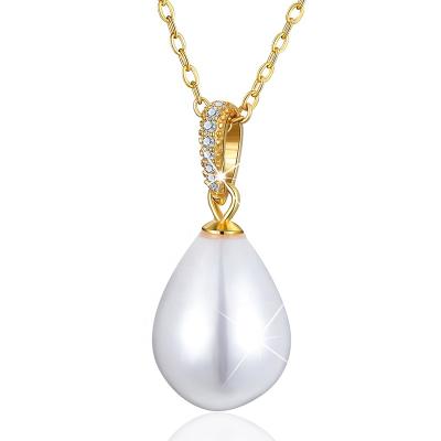 China High Quality Temperament Luxury Water Droplets Shaped Natural Freshwater Pearl Necklace With CZ Diamond for sale