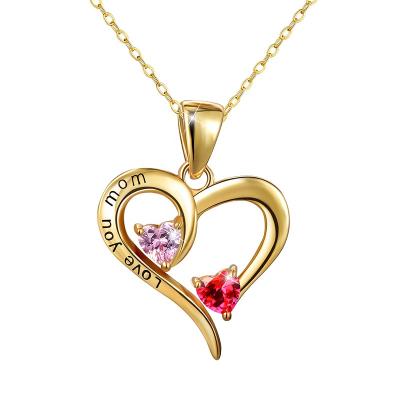 China Best Gift S925 Sterling Silver Heart CZ Diamond Mom Pendant Necklace High Quality for Mother's Day for sale