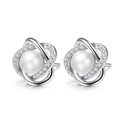 China Zircon 5A Personalized TRENDY 925 Sterling Silver Simulated Pearl Stud Earrings for sale