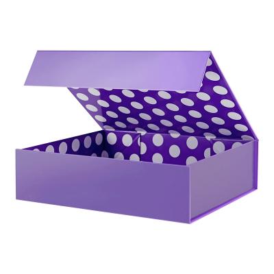 China Handmade Custom Logo Printed Foldable Cardboard Gift Box Purple Clothing Shoes And Hats Cosmetics for sale