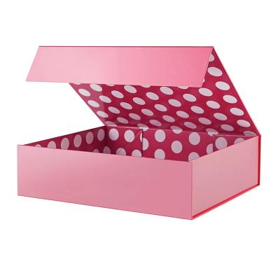 China Handmade Foldable Pink Dot Cardboard Apparel Gift Box for sale