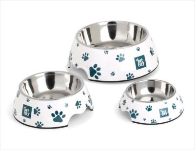 China Automatic Hot Selling Stainless Steel Non-slip Round Melamine Rubber Ring Plastic Pet Bowl For Dog Cat for sale