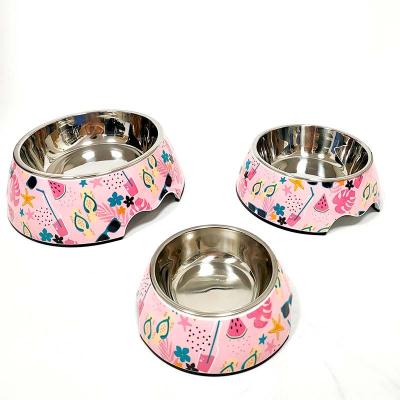 China High Quality Automatic Melamine Dog Rolls Stainless Steel Pet Food Feeding Bowl With Dog Paw Printed Design for sale