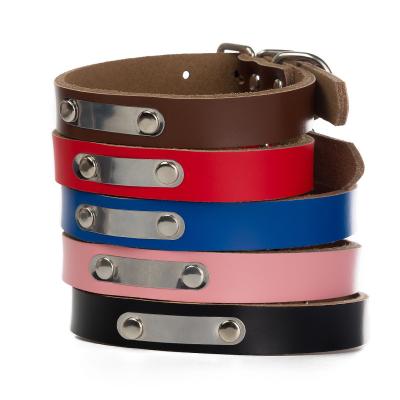 China Stainless Steel Decor Laser Engraving Material Solid Color Cowhide Pet Collar Padded Custom Dog Collar for sale