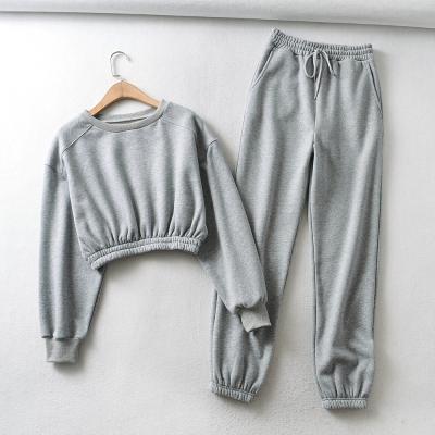 China Breathable Women Belly Crop Tops Extra Cropped Sweatshirts Sets Plain Blank Cotton Fleece Sweatshirts And Panty Sets Custom Women Sets for sale