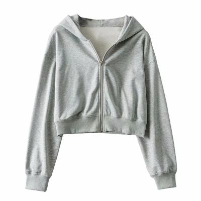 Китай Women Solid Color Breathable Extra Short Zipper Up Tracksuits Fitness Belly Casual Slim Hoodies With Hood Fashion Women Street Hoodies продается