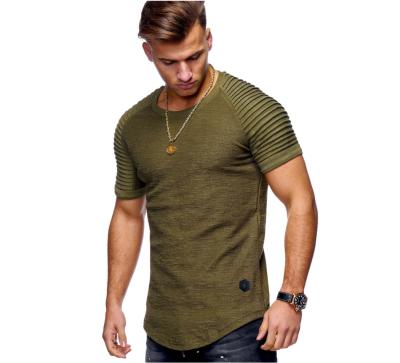 Cina Anti-pilling Mens Summer Fashion Short Sleeve Reach Bottom T-Shirts Casual Slim Fit Green Summer Wear Patch Fold Stripe T-Shirts in vendita