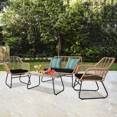 China Modern Outdoor Wicker 4pcs Rattan Chair Patio Furniture Set With Cushions for sale