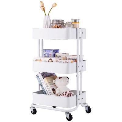 China White Home Utility Cart 3-Tier Sustainable Mobile Kitchen Small Storage Cart For Home for sale