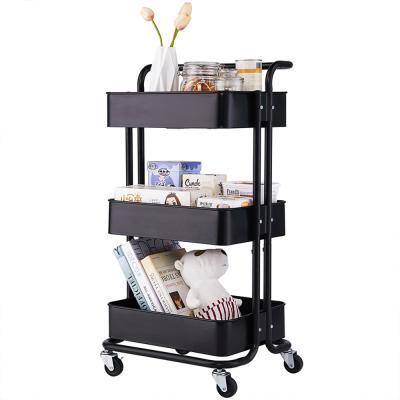 China Home Serving Cart 3-Tier Sustainable Kitchen Storage with Handle - Black for sale