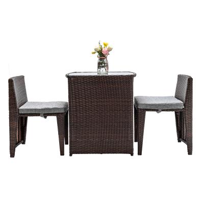 China Modern 3PCS Rattan Wicker Bistro Set With Glass Top Table 2 Chairs Space Saving Design Brown for sale