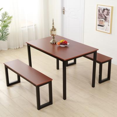 China Popular High Quality Portable Iron Frame Dining Table Teak Simplistic Color for sale