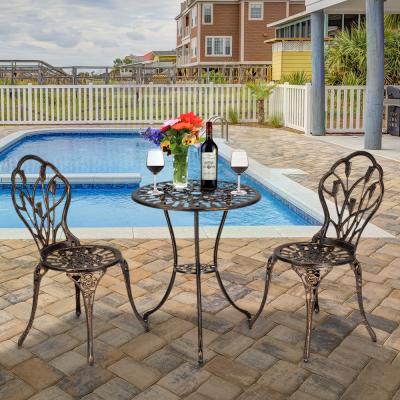 China Modern European Style Cast Aluminum 3 Piece Outdoor Table And Chairs Set for sale