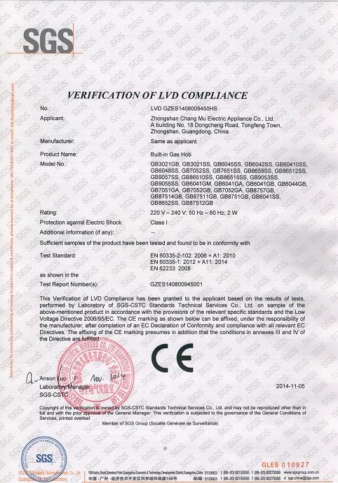 CE - Zhongshan Gold Brand Electric Appliance Co., Ltd.