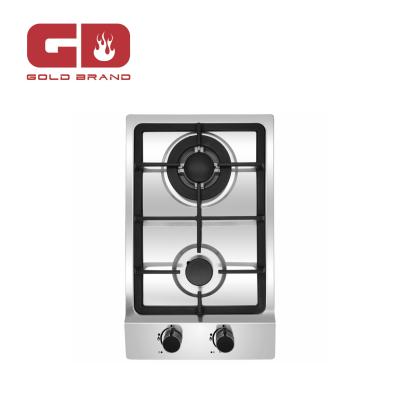 China Hotel Gas Hob 2 Burners Cover Cast Iron Pan Support Stainless Steel Panel Cooker Top for sale