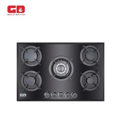 China Hotel Home Appliances 5 Top Integrated Burners Glass Covers Gas Stove / Gas Hob for sale