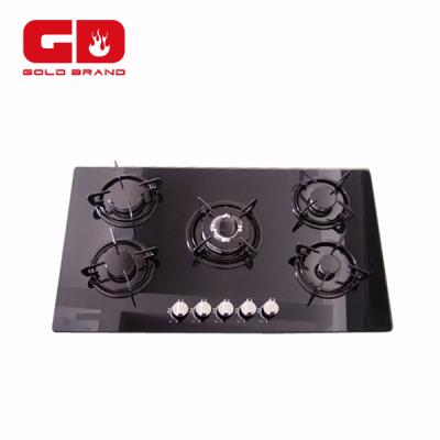 China Hotel 5 Burner Black Tempered Glass Covers Integrated Gas Hob for sale