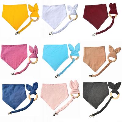 China 2021 New Design Soft Toy Baby Teether Bandana Saliva Towel Bibs Set Bunny Ear Pacifier Clips Set for sale