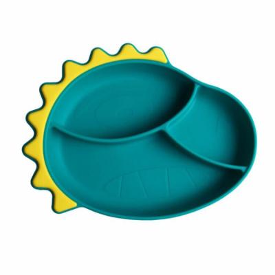 China Set BPA Silicone Baby Dish Dinosaur Silicone Spoon and Fork Free Infant Nursing Bowl for sale