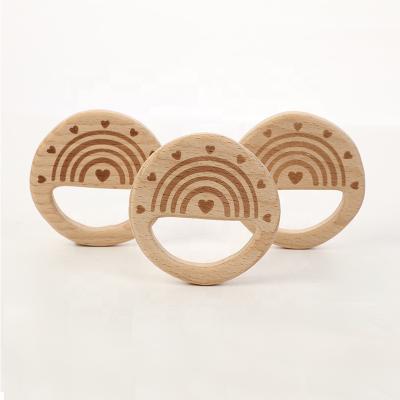 China New Design DIY Durable Wooden Ring Rainbow Sun Shape Baby Teether Beech Wood Teether Toys Sensory Toys for sale