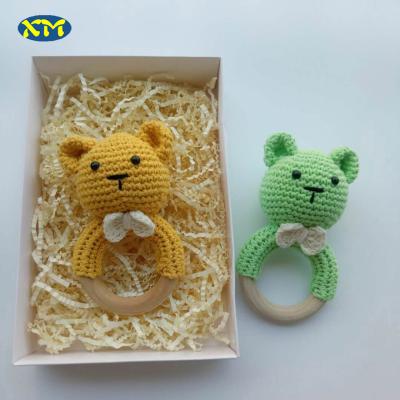 China Soft Toy New Design Handmade Cotton Crochet Bear Baby Teething Rattle Toys for sale