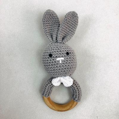 China Soft Handmade Sensory Rabbit Crochet Baby Gift Toy Wholesale Wooden Ring Rattle Toys Teething For Baby for sale