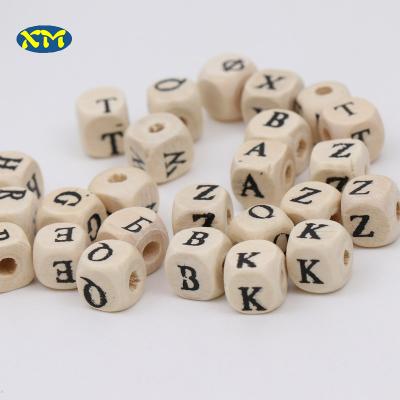 China A-Z Cube Wood Letter Black Wooden Alphabet DIY 10mm Baby Chain Accessories Soothing Safe Natural Beads for sale