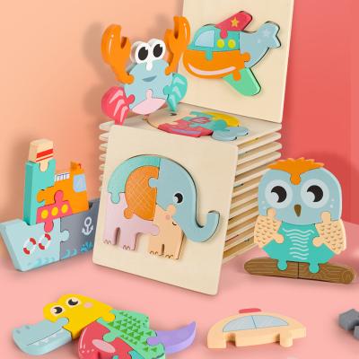 China Hot Selling Promotional Wooden 3D Puzzle Animal Matching Educational Toy for sale