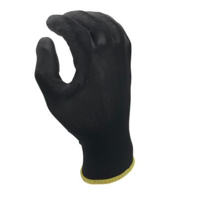 China Black Machine Puncture 13 Gauge Safety Gloves Knitted Big Shell PU Coated Gloves for sale