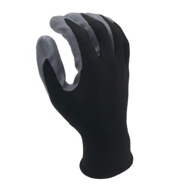 China En388 13 Gauge Cheap Gray Black Nitrile Anti-Slip Coated Polyester Nylon Gloves for sale