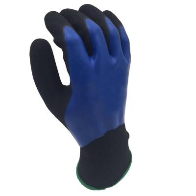 China Anti Slip Cheap CE EN388 Blue Sandy Twice Dipped Nitrile Coated Polyester Nylon Gloves for sale