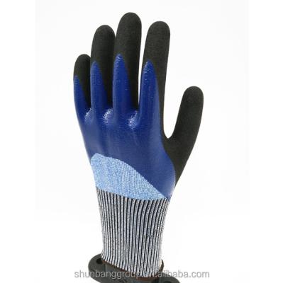 China Anti-cut CE EN388 Level 5 Anti-Cut Double Dipped Sandy Nitrile Coated To Cut Resistant Gloves Working Gloves for sale